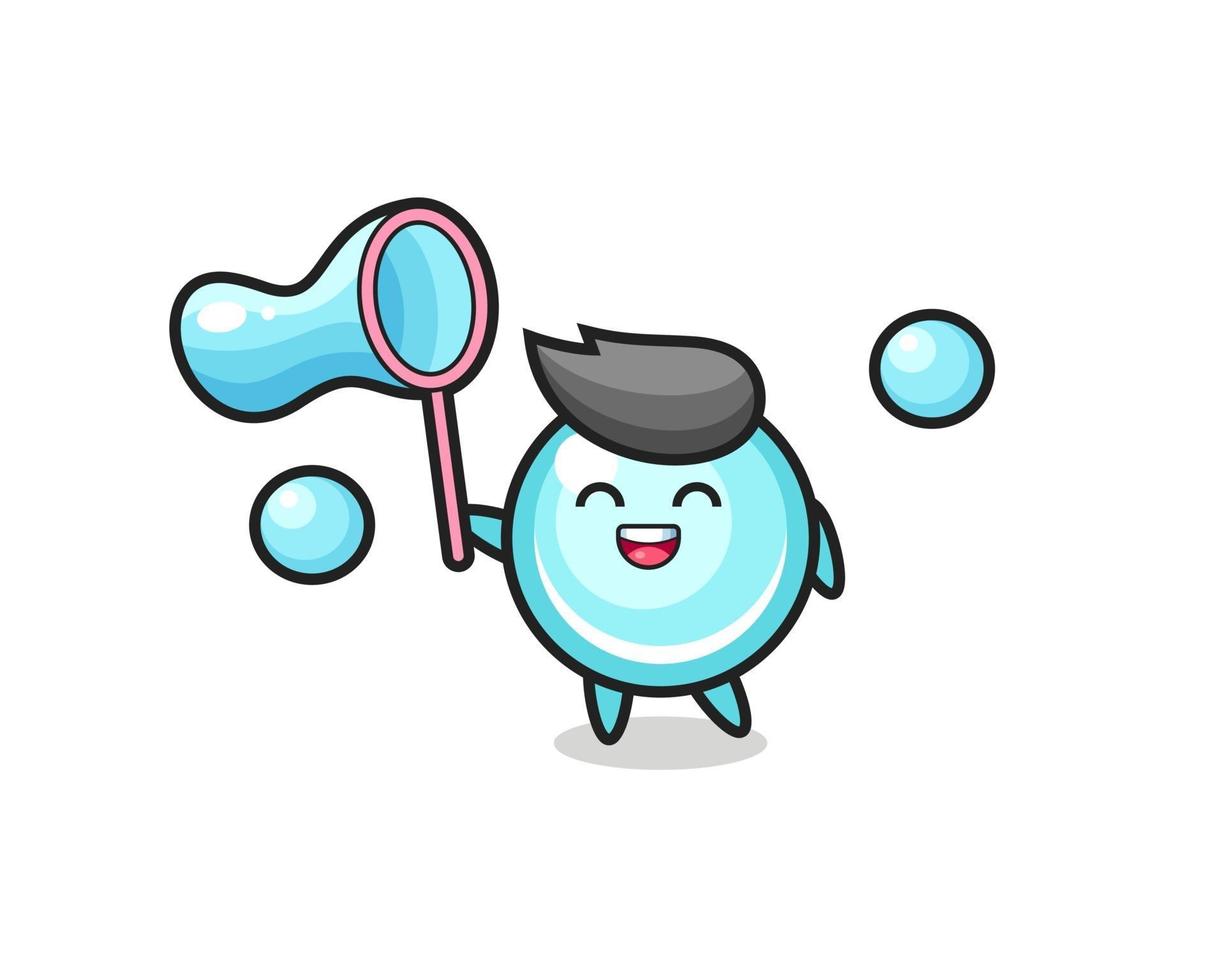 cartone animato felice bolla che gioca bolla di sapone vettore