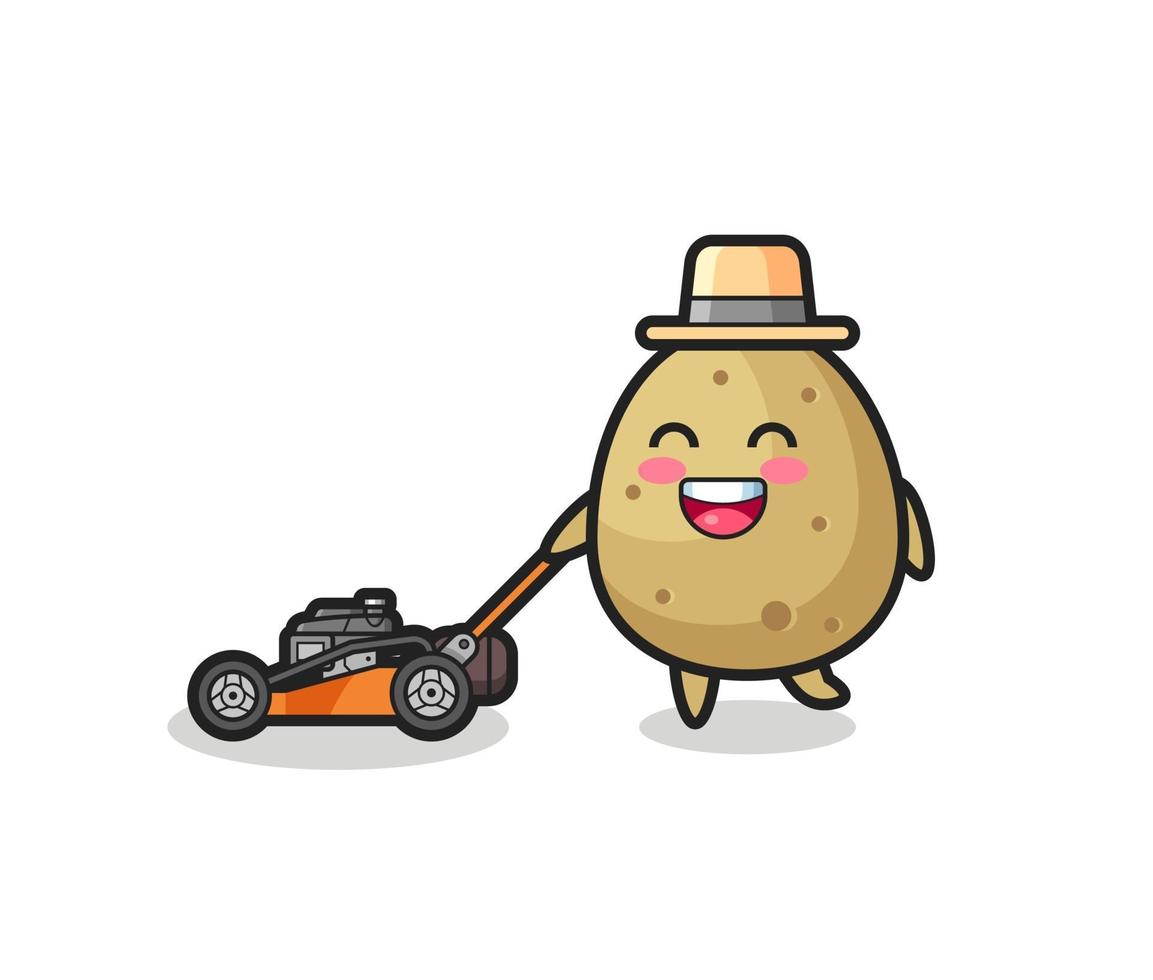 illustrazione del personaggio della patata con il tosaerba vettore