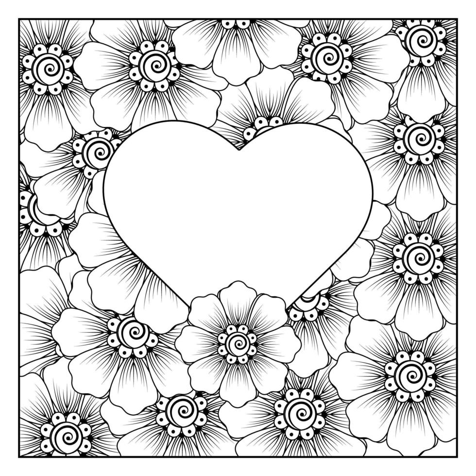 fiore mehndi con cornice a forma di cuore vettore