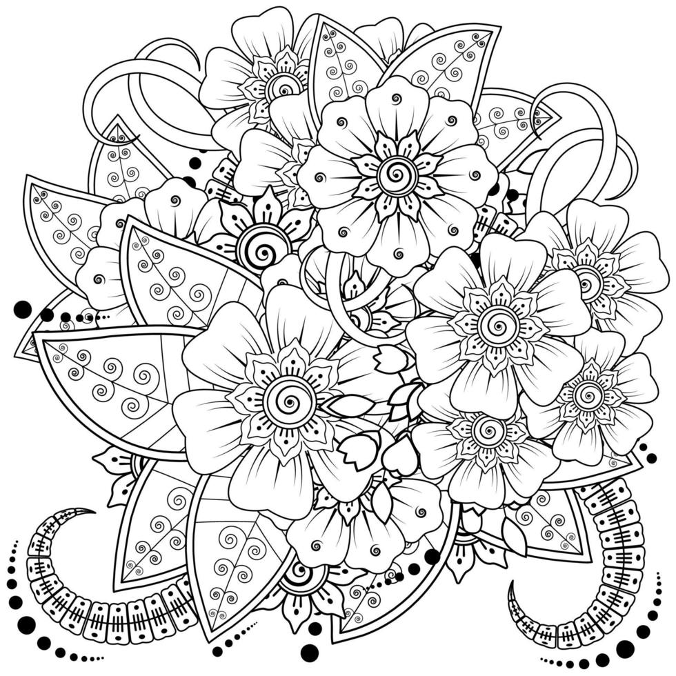 ornamento decorativo fiore mehndi in stile etnico orientale vettore