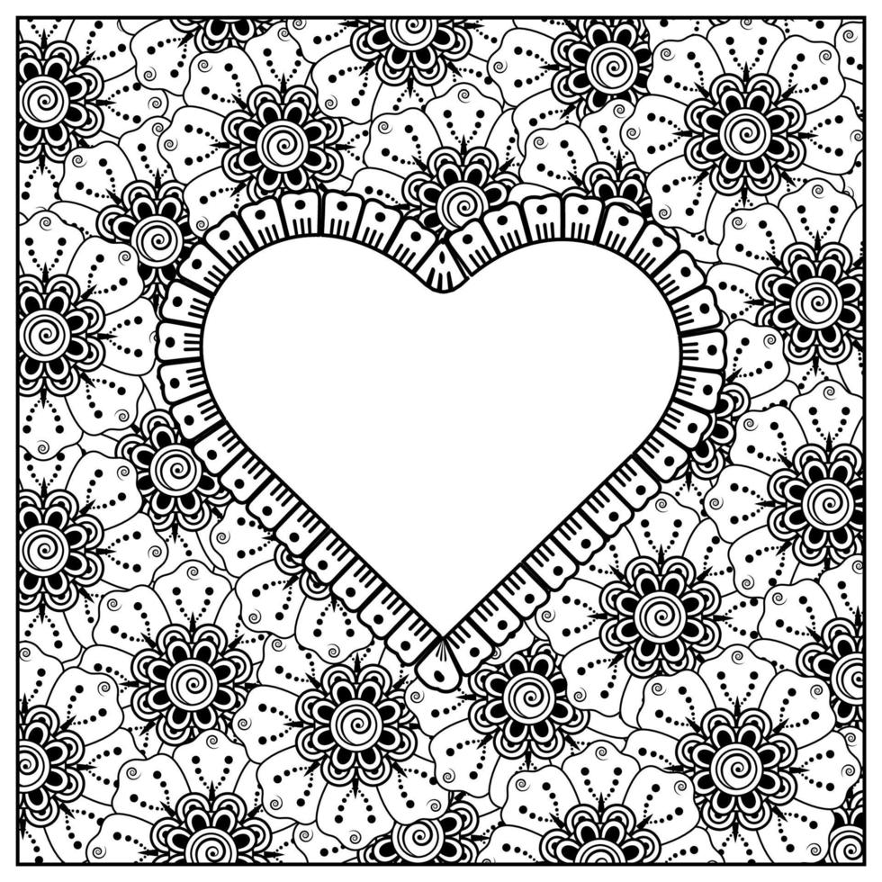 fiore mehndi con cornice a forma di cuore vettore