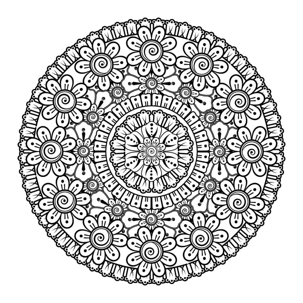 motivo circolare a forma di mandala con fiore per l'henné. vettore