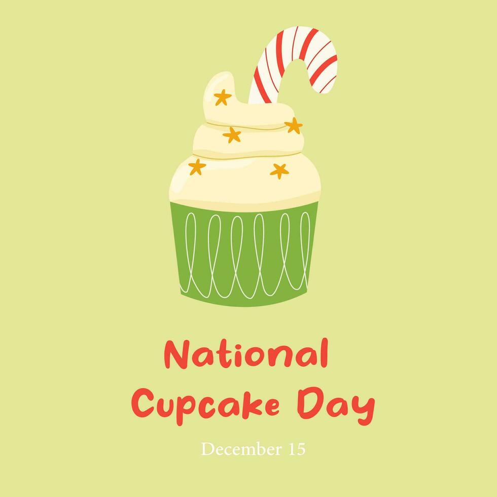 nazionale Cupcake giorno. dicembre 15. Cupcake con crema, spruzzatori e caramella canne vettore