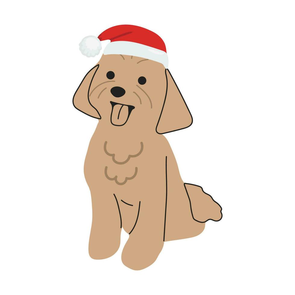 Natale barboncino nel mano disegnato stile. allegro Natale illustrazione di carino animale domestico con accessorio. piatto vettore illustrazione isolato su bianca sfondo