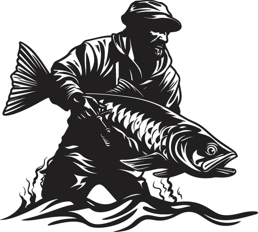 pescatore logo con netto un' simbolo di lavoro di squadra e cameratismo pescatore logo con barca un' simbolo di la libertà e esplorazione vettore