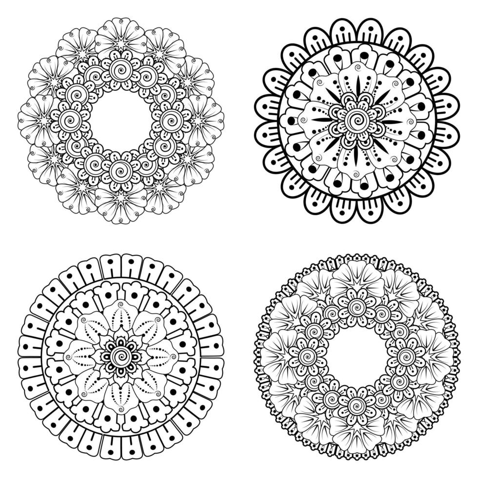 motivo circolare a forma di mandala con fiore per l'henné vettore