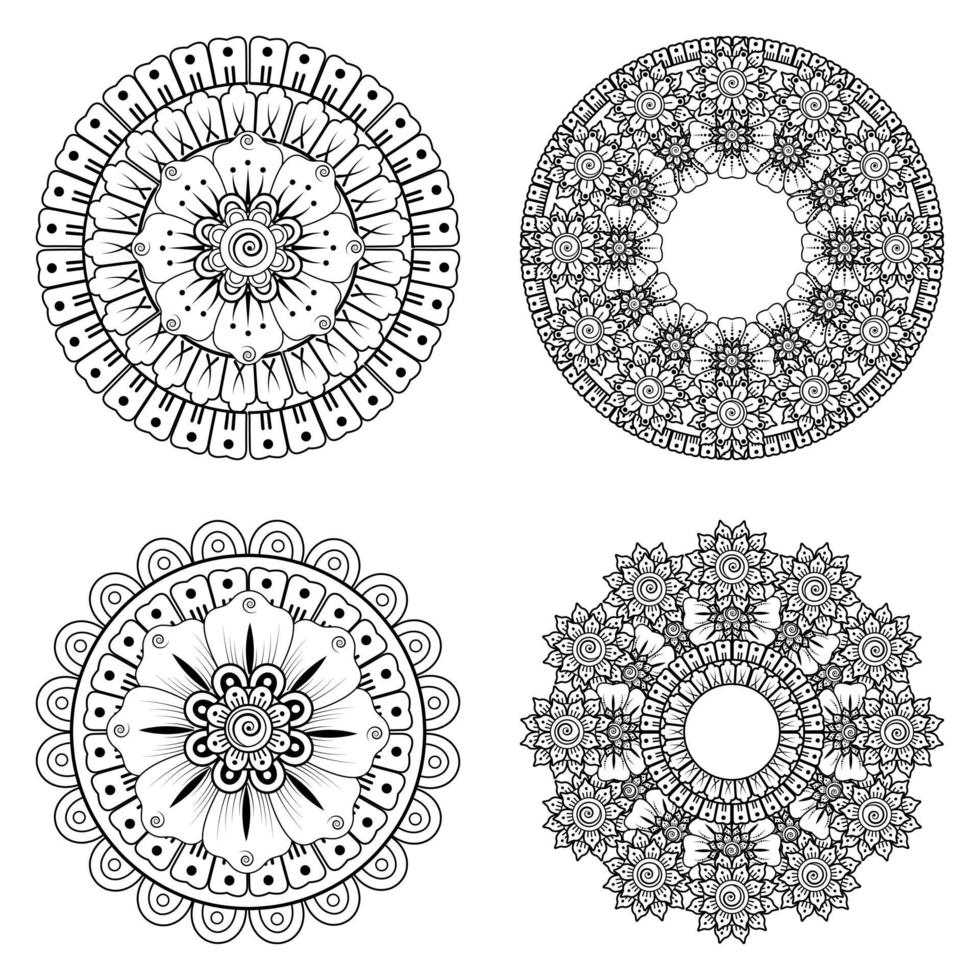 motivo circolare a forma di mandala con fiore per l'henné vettore