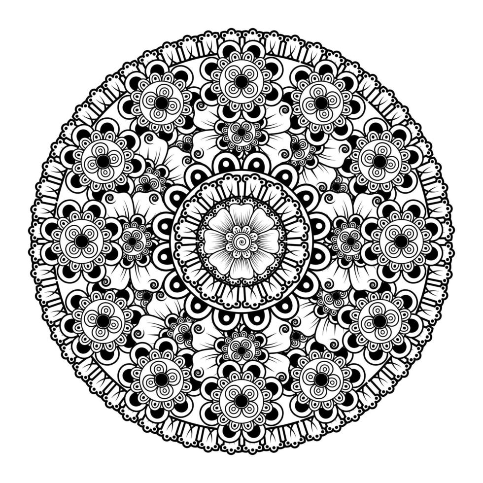 motivo circolare a forma di mandala con fiore per l'henné vettore