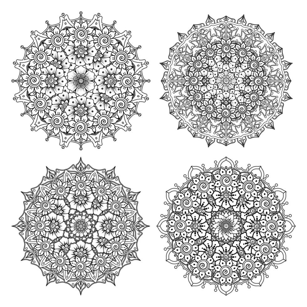 motivo circolare a forma di mandala con fiore per l'henné vettore