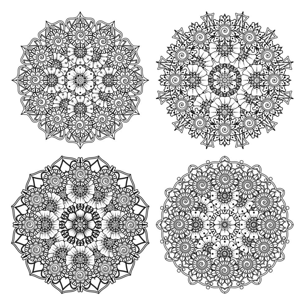 motivo circolare a forma di mandala con fiore per l'henné vettore