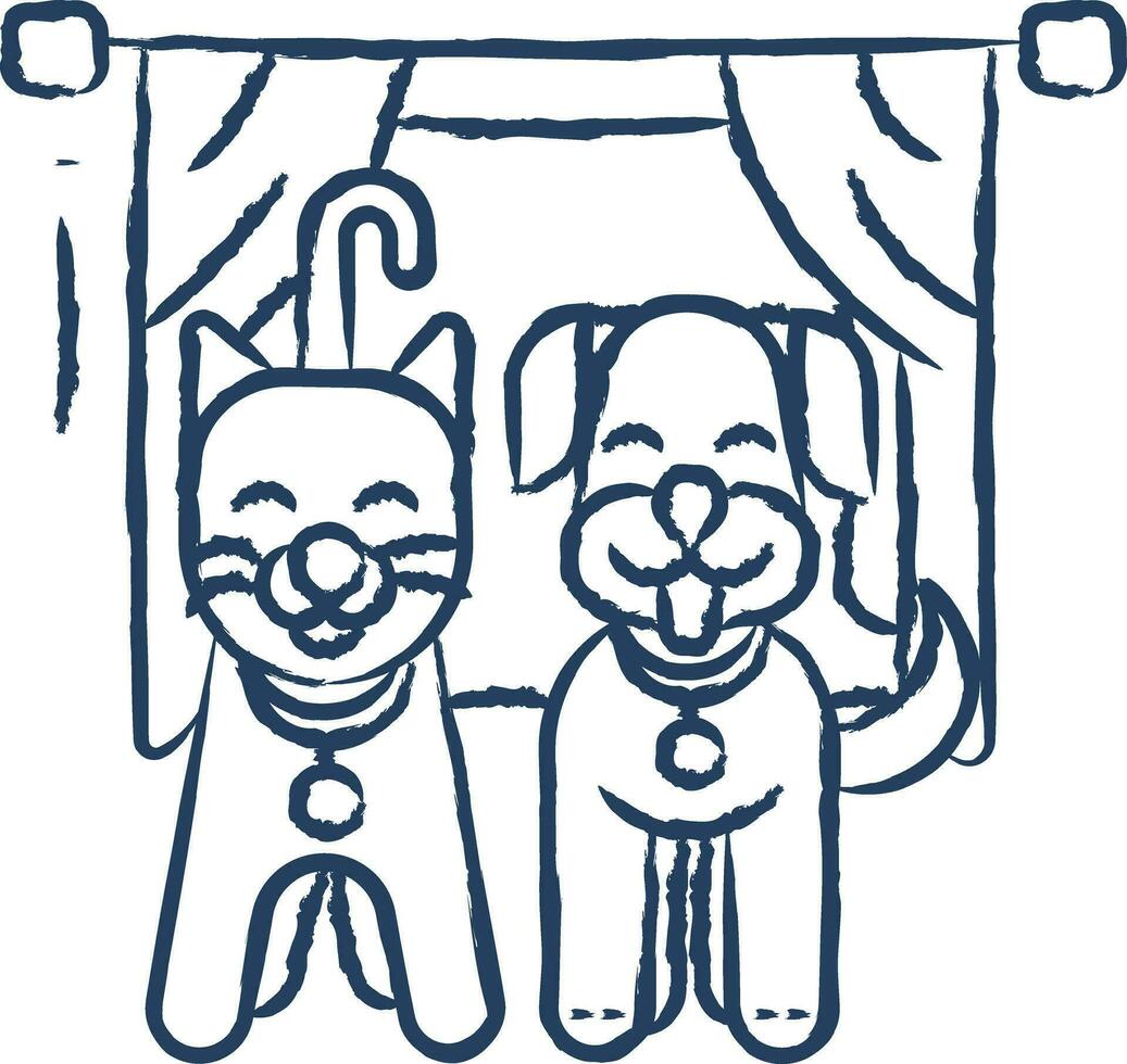 cane e gatto mano disegnato vettore illustrazione
