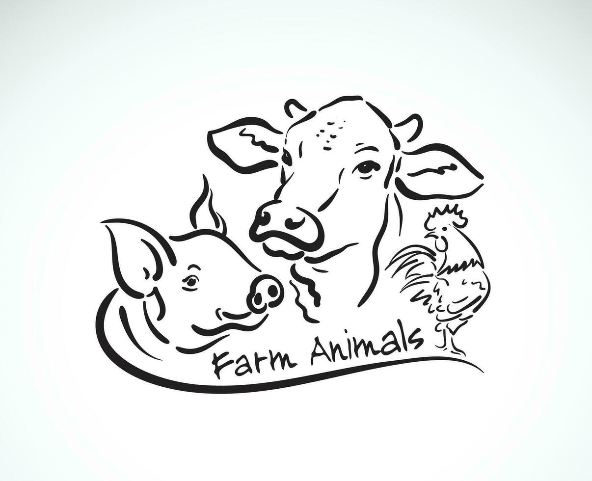 vettore gruppo di animale azienda agricola etichetta., mucca, maiale, pollo., logo animali. facile modificabile stratificato vettore illustrazione.