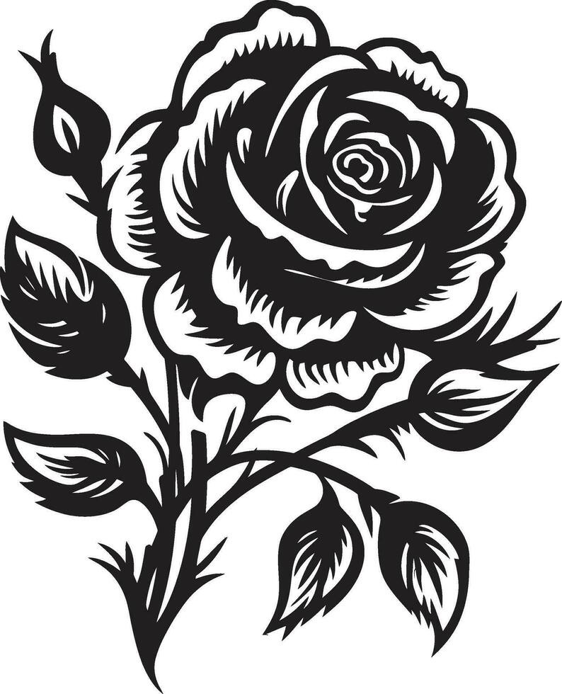 regale fioritura icona monocromatico emblematico rosa silhouette serenità nel giardini maestà monocromatico emblematico design vettore