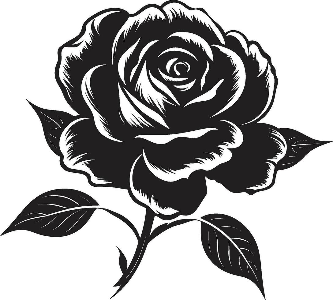 nobile custode di fioritura bellezza monocromatico rosa emblema mazzi di fiori bellezza nel nero e bianca emblematico design vettore