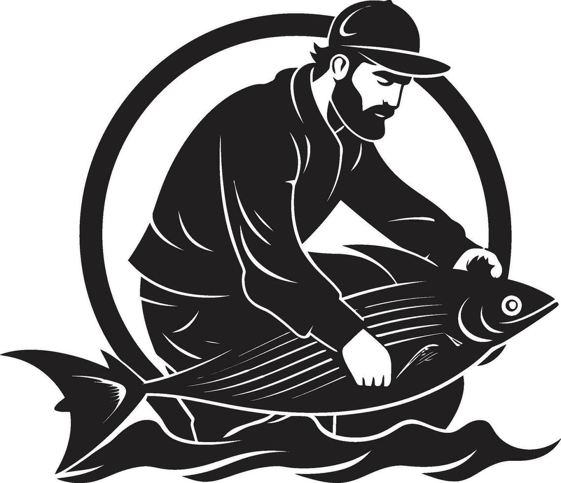 pescatore logo con monogramma personalizzazione e stile pescatore logo con portafortuna divertimento e Fidanzamento vettore