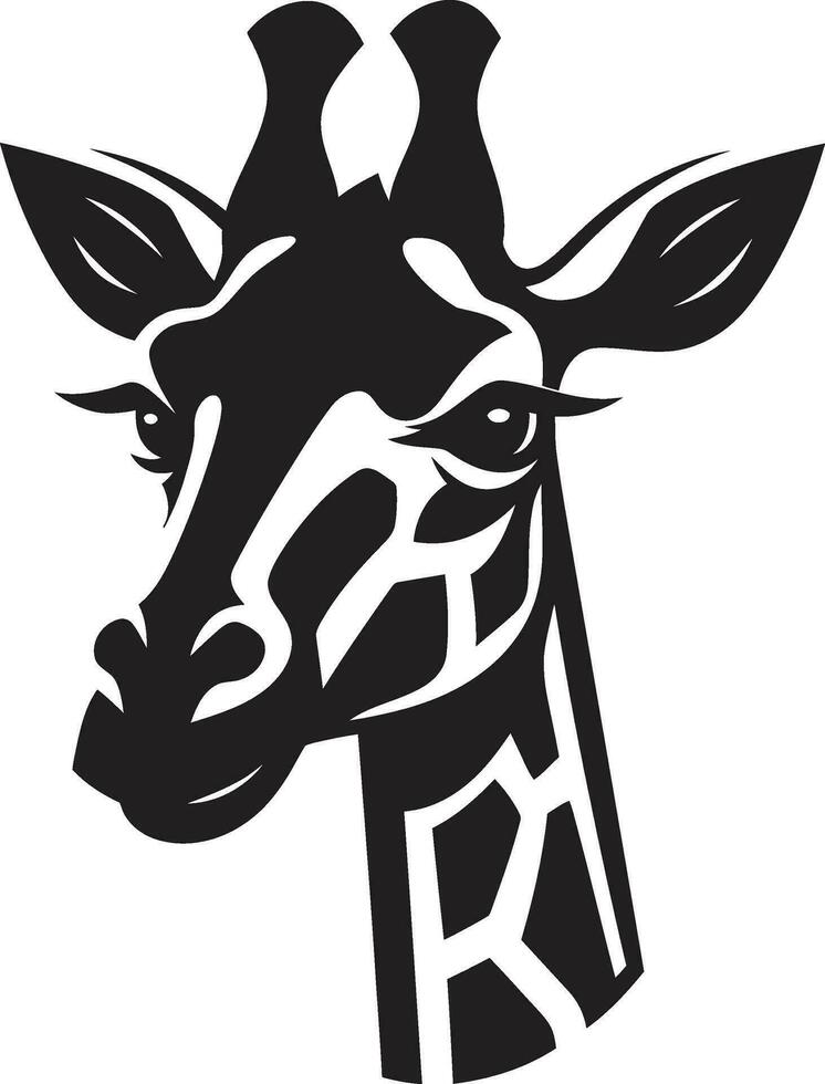 elegante giraffa sguardo minimalista logo animali selvatici torreggiante maestà nero icona vettore
