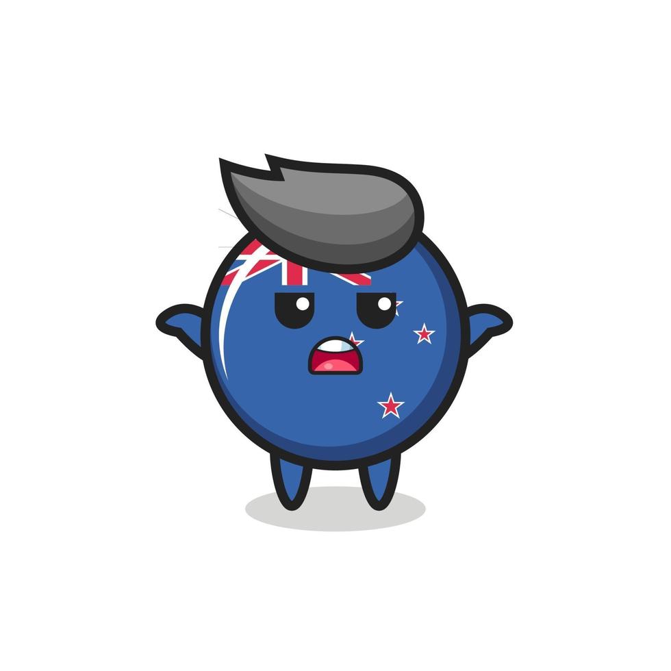 carattere della mascotte del distintivo della bandiera della Nuova Zelanda che dice che non lo so vettore