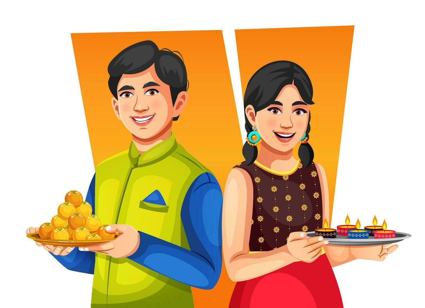 vettore illustrazione di indiano persone festeggiare contento Diwali Festival vacanza di India