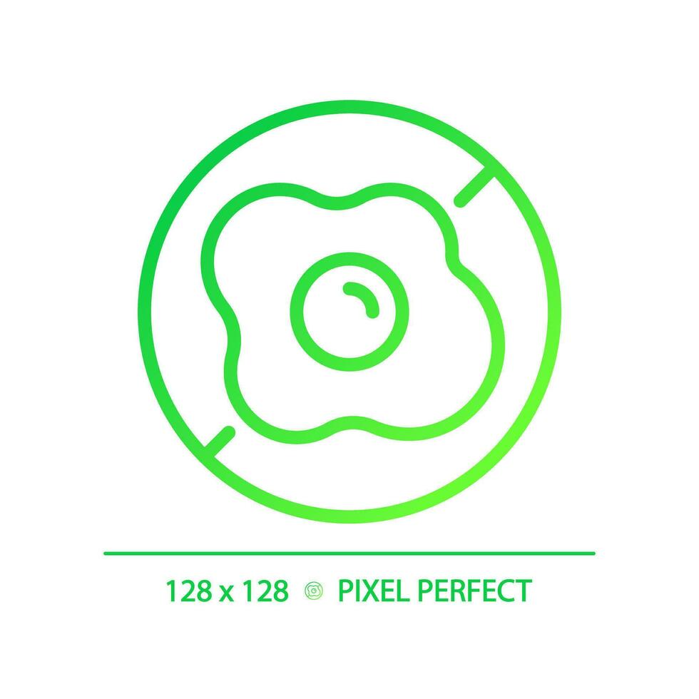 2d pixel Perfetto pendenza uovo gratuito icona, isolato vettore, magro linea verde illustrazione che rappresentano allergene gratuito. vettore