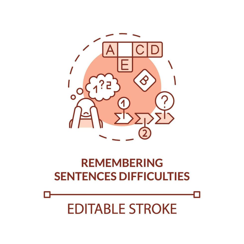 2d modificabile rosso icona ricordare frase le difficoltà concetto, semplice isolato vettore, dislessia magro linea illustrazione. vettore