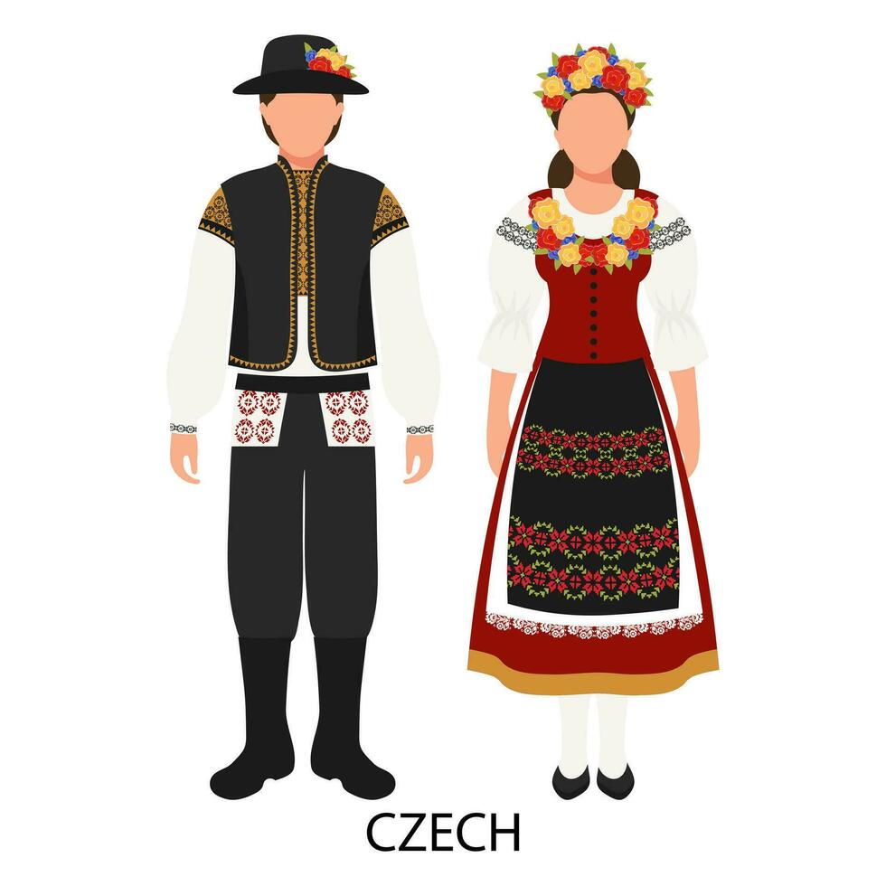 un' uomo e un' donna nel ceco popolare costumi. cultura e tradizioni di il ceco repubblica. illustrazione, vettore