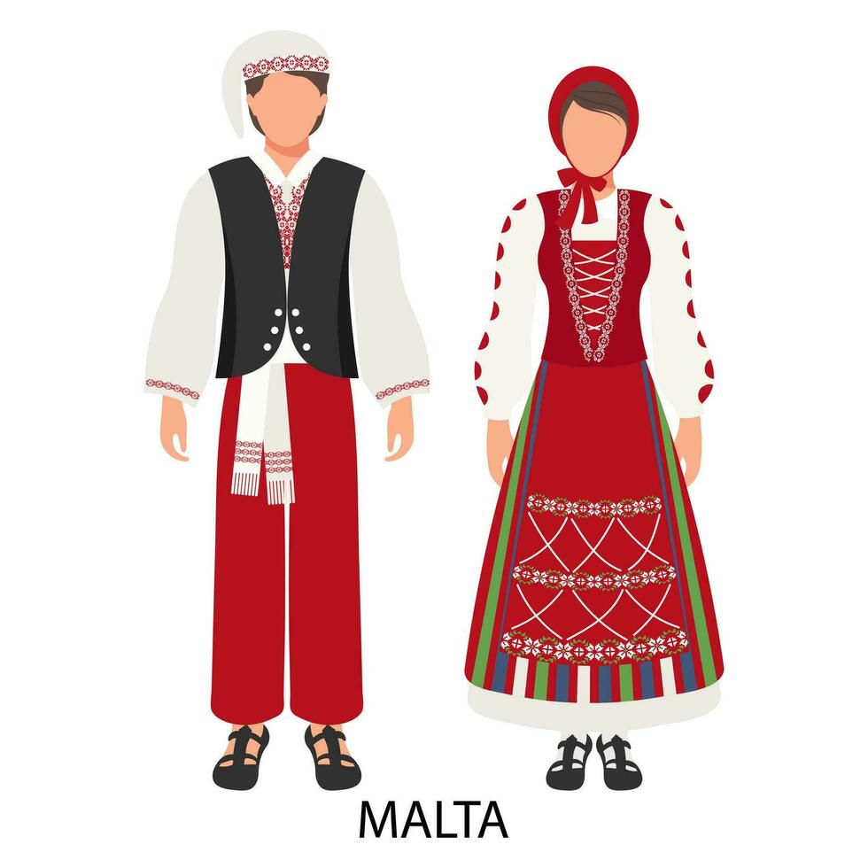 un' uomo e un' donna, un' coppia nel maltese popolare costumi. cultura e tradizioni di Malta. illustrazione, vettore