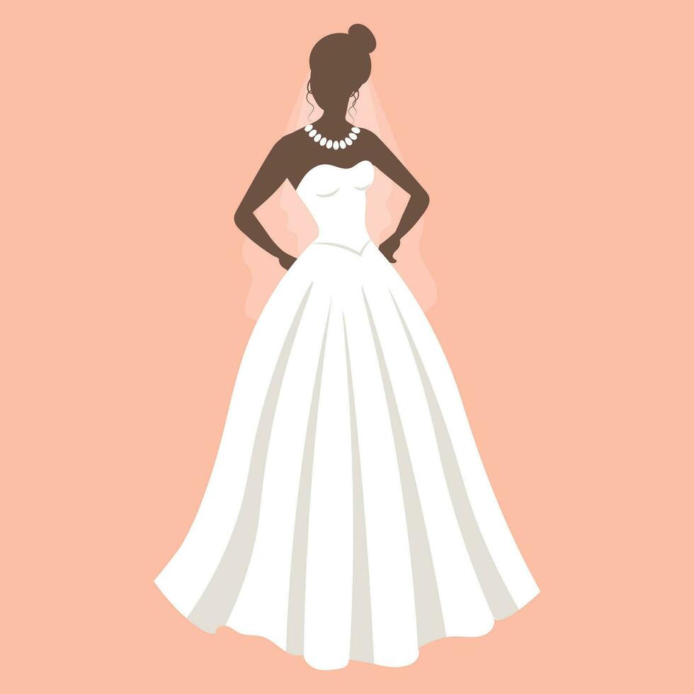 sposa nel un' nozze vestire, silhouette. lusso nozze illustrazione, modello per invito. illustrazione, vettore