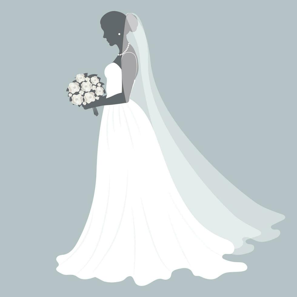 sposa nel un' nozze vestire, silhouette. lusso nozze illustrazione, modello per invito. illustrazione, vettore