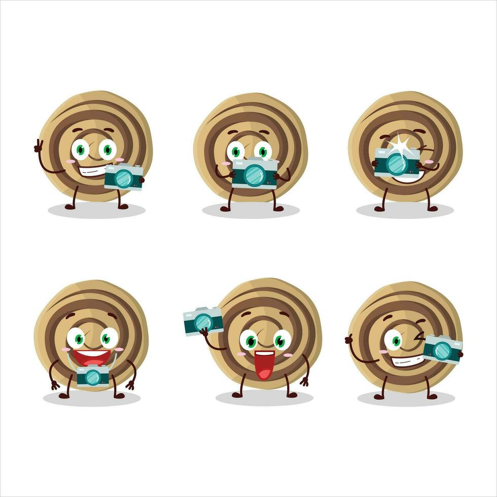 fotografo professione emoticon con biscotti spirale cartone animato personaggio vettore