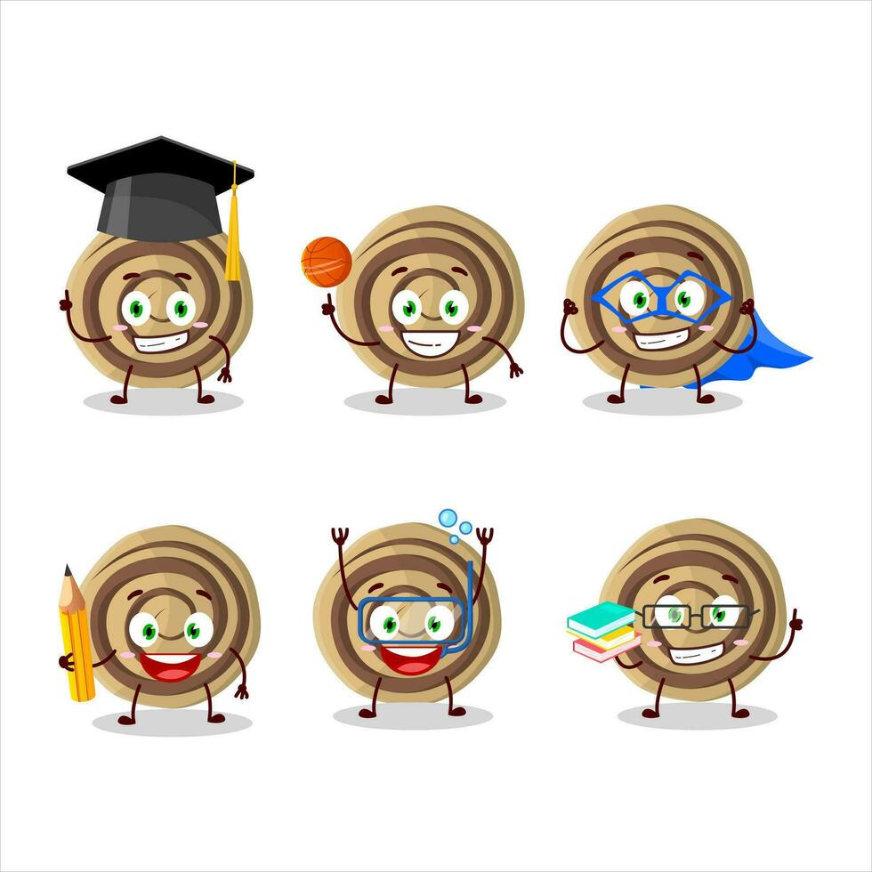 scuola alunno di biscotti spirale cartone animato personaggio con vario espressioni vettore
