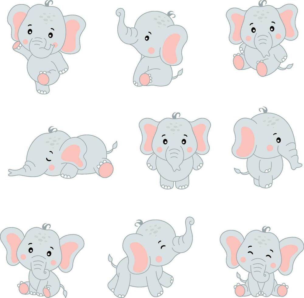 impostato di carino bambino elefante vettore