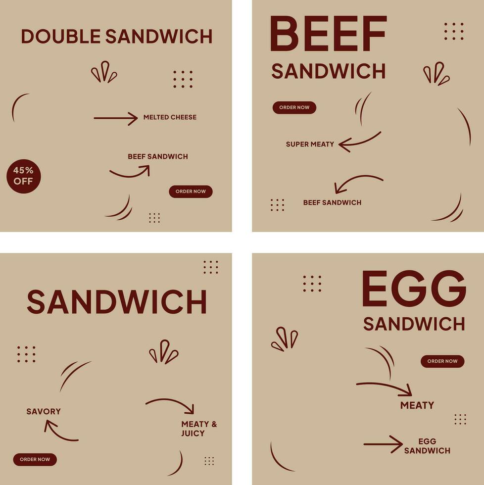Sandwich sociale media modello menù impostato per pubblicità e promozione vettore