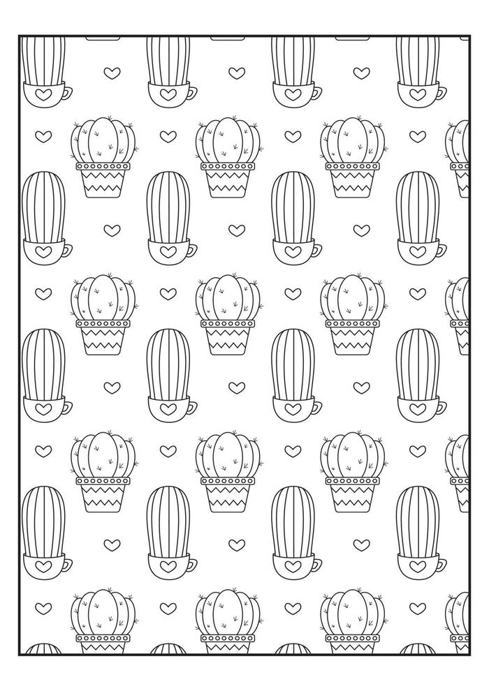 pagine da colorare cactus succulenti cuori libro da colorare per adulti vettore