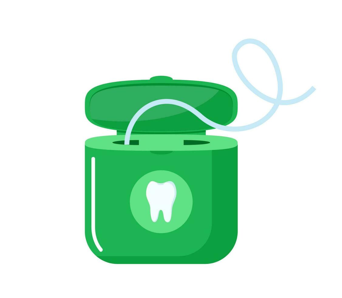dentale filo interdentale, medico e odontoiatria assistenza sanitaria. filo di filo seta per pulito fra il denti dopo mangiare. vettore illustrazione.