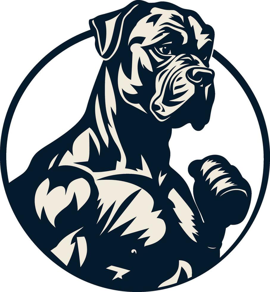 maestoso portafortuna atletico pugile cane logo atletico eleganza nel monocromatico nero vettore icona