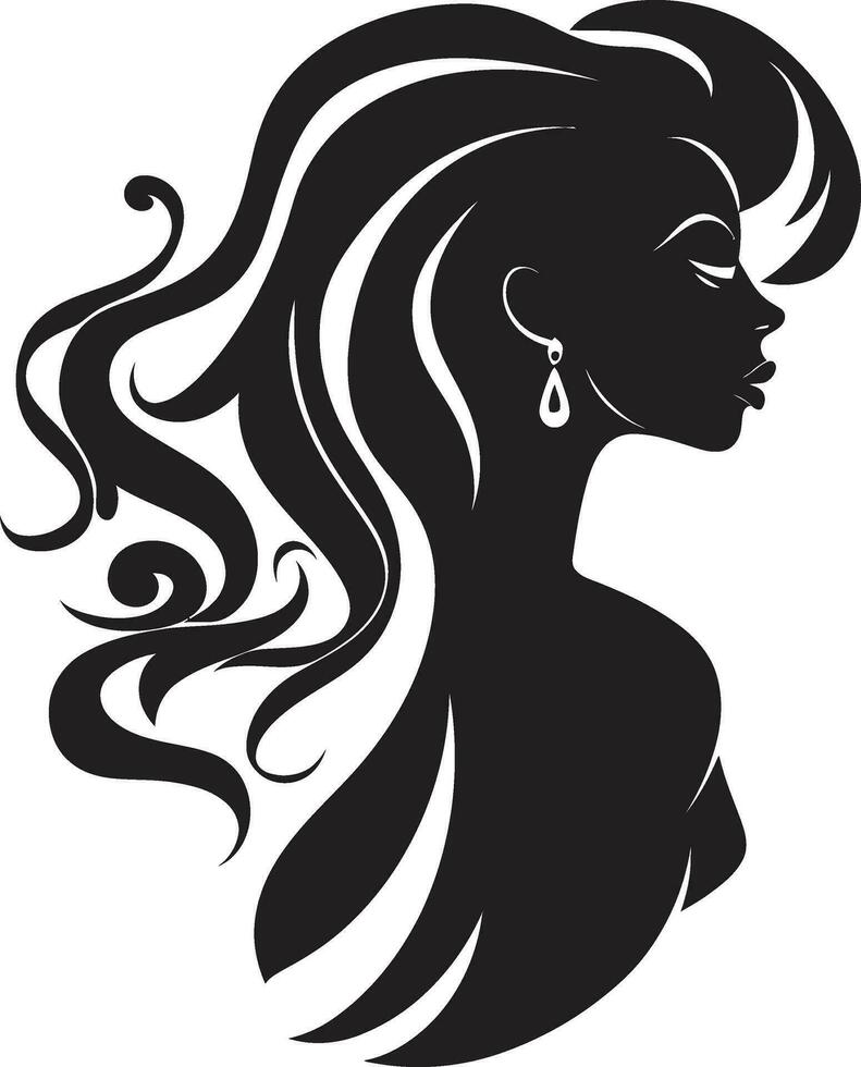 Potenziamento attraverso bellezza nero viso emblema con womans profilo nel monocromatico scolpito grazia nero logo con womans viso nel monocromatico vettore