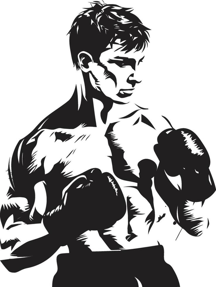 boxe eroismo nero logo con pugilistico uomo combattenti spirito vettore icona nel nero