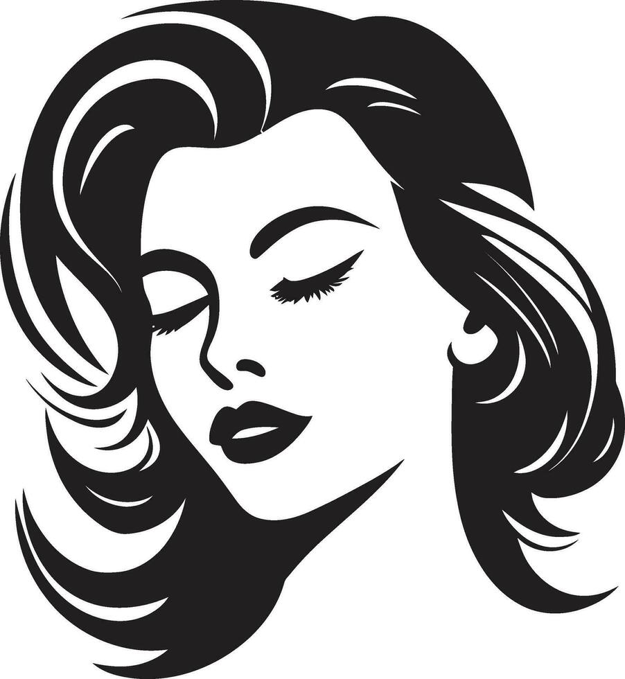 sublime serenità femmina viso nel nero logo senza tempo fascino nero viso vettore icona
