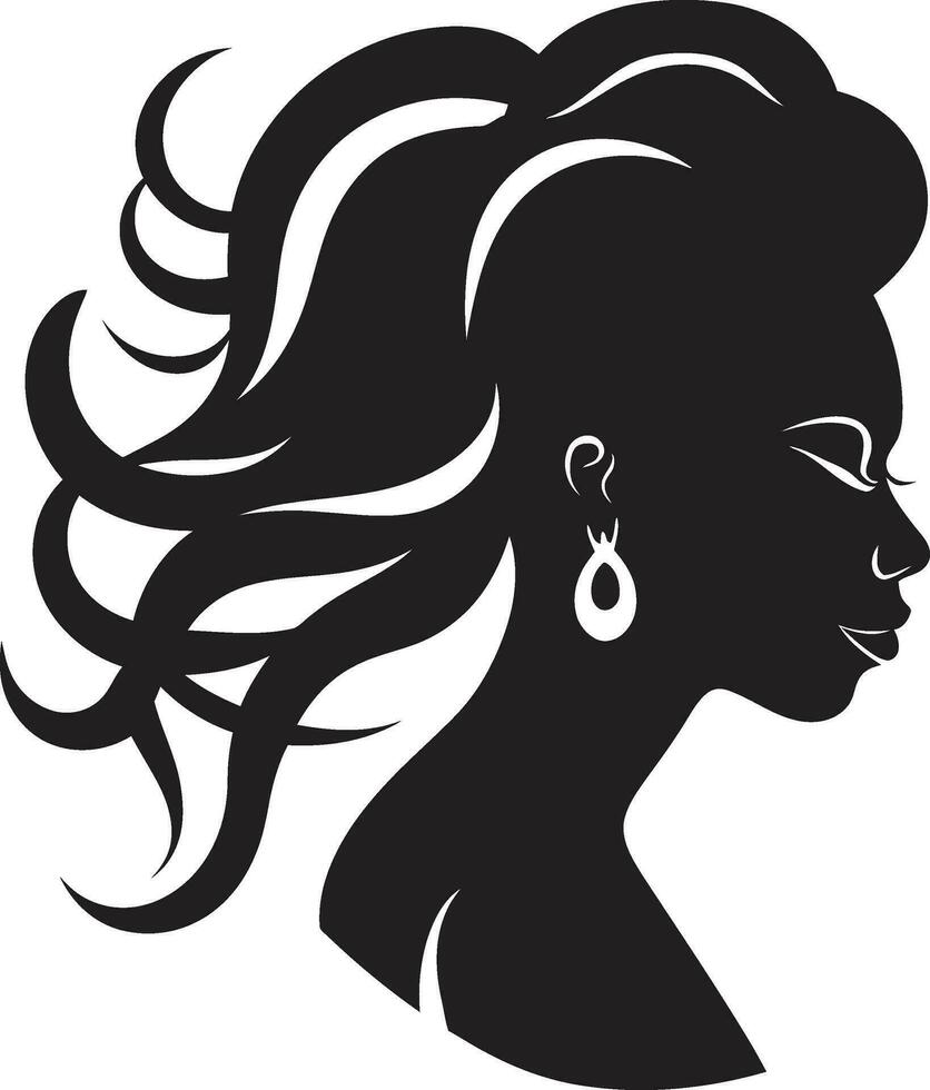 elegante Linee nero logo con femmine viso icona nel monocromatico elegante essenza nero logo con femmina viso icona vettore