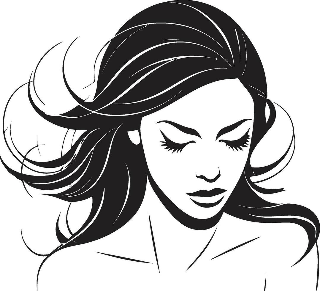 delicato eleganza nero logo con femmine viso scolpito serenità womans viso nel nero logo vettore