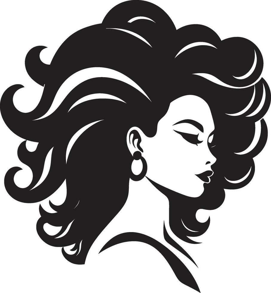 mistico sguardo nero emblema con womans viso icona nel nero monocromatico eterno fascino logo con femmina viso icona nel nero monocromatico vettore