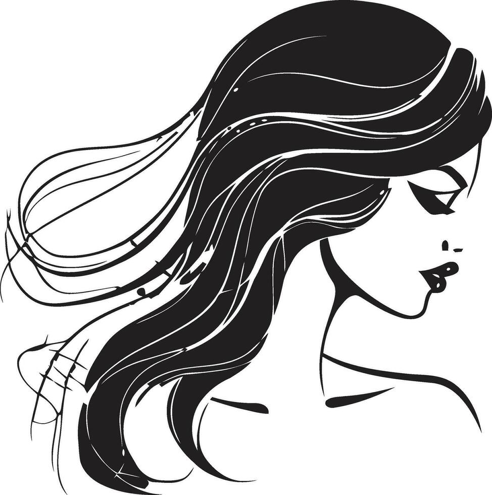 mistico fascino emblema con nero femmina viso eterno eleganza logo di un' womans viso vettore