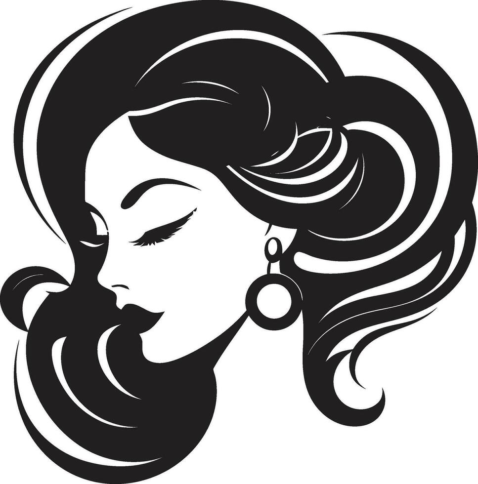 eleganza nel monocromatico femmina viso logo femminile serenità nero logo con un' womans viso vettore