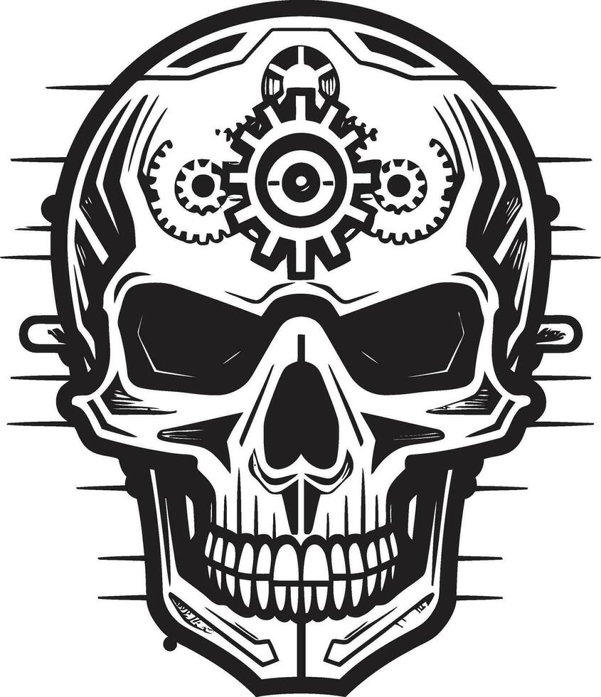 industriale informatica simbolo un' ritratto di arte e tecnologia Gotico meccanico cranio un' oscurato visione di Tech vettore