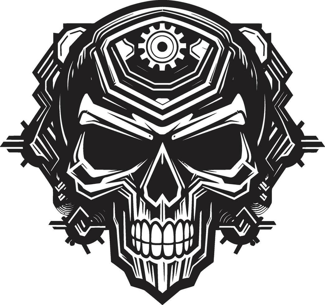 cyberpunk Evoluzione il digitale cranio emblema artistico techno cranio design un' moderno capolavoro vettore