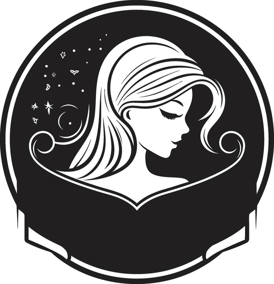 scolpito bellezza nero femmina viso emblema nel monocromatico logo con femmina viso icona nel nero monocromatico vettore