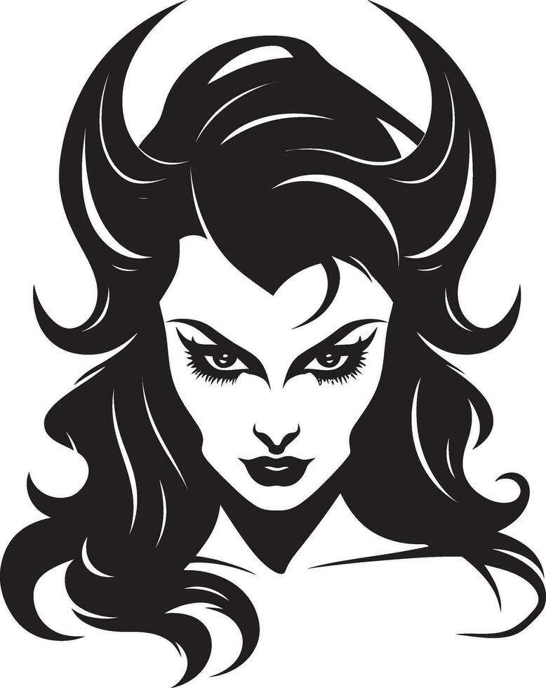 peccaminosamente allettante nero demone logo vettore icona mistico seduttrice bellissimo femmina demone emblema