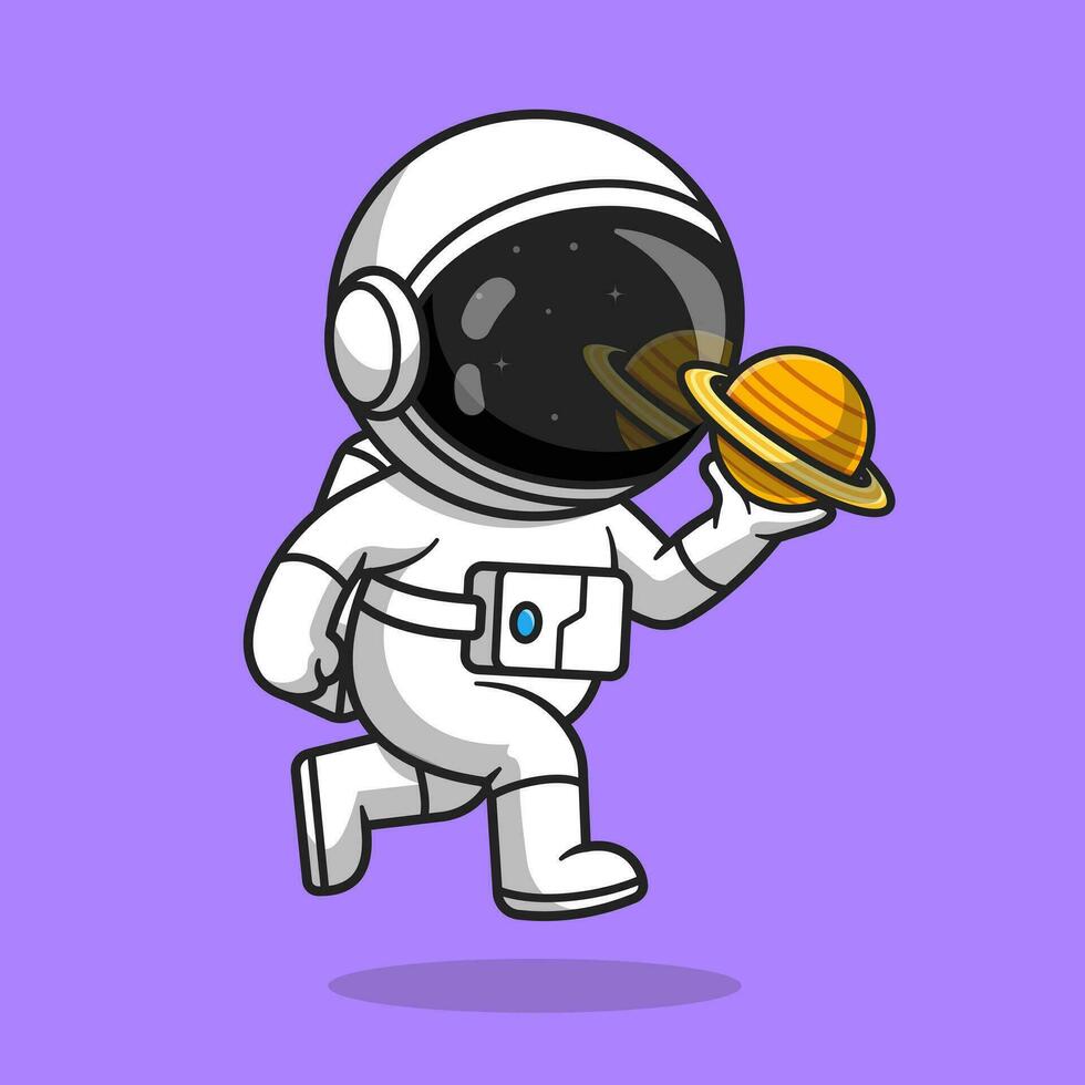 carino astronauta che tiene pianeta cartone animato icona vettore illustrazione. scienza tecnologia icona concetto isolato premium vettore. stile cartone animato piatto