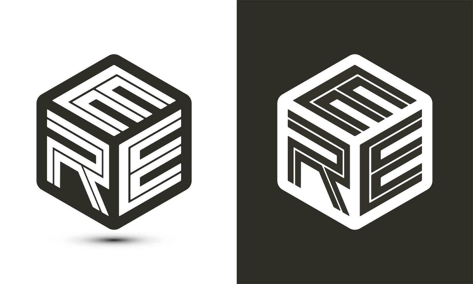 ere lettera logo design con illustratore cubo logo, vettore logo moderno alfabeto font sovrapposizione stile.