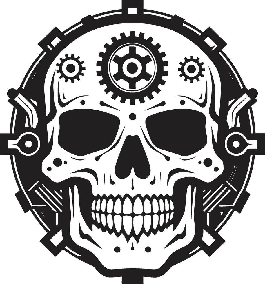 elegante cranio icona nel il età di cibernetica elegante Tech simbolo il digitale anima entro metallo vettore